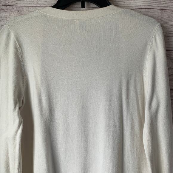 Anne Klein White Cardigan Sweater Gold Button Front Pockets Size Small - Picture 6 of 13